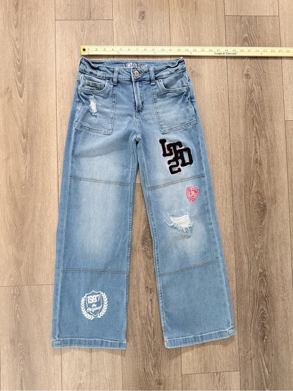 Limited Too Blue Wide-Leg Patch Jeans for girls - Picture 6 of 12